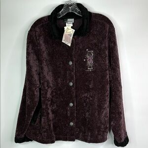 Artisans Pinecone Purple Fleece Button Up Size Large NWT